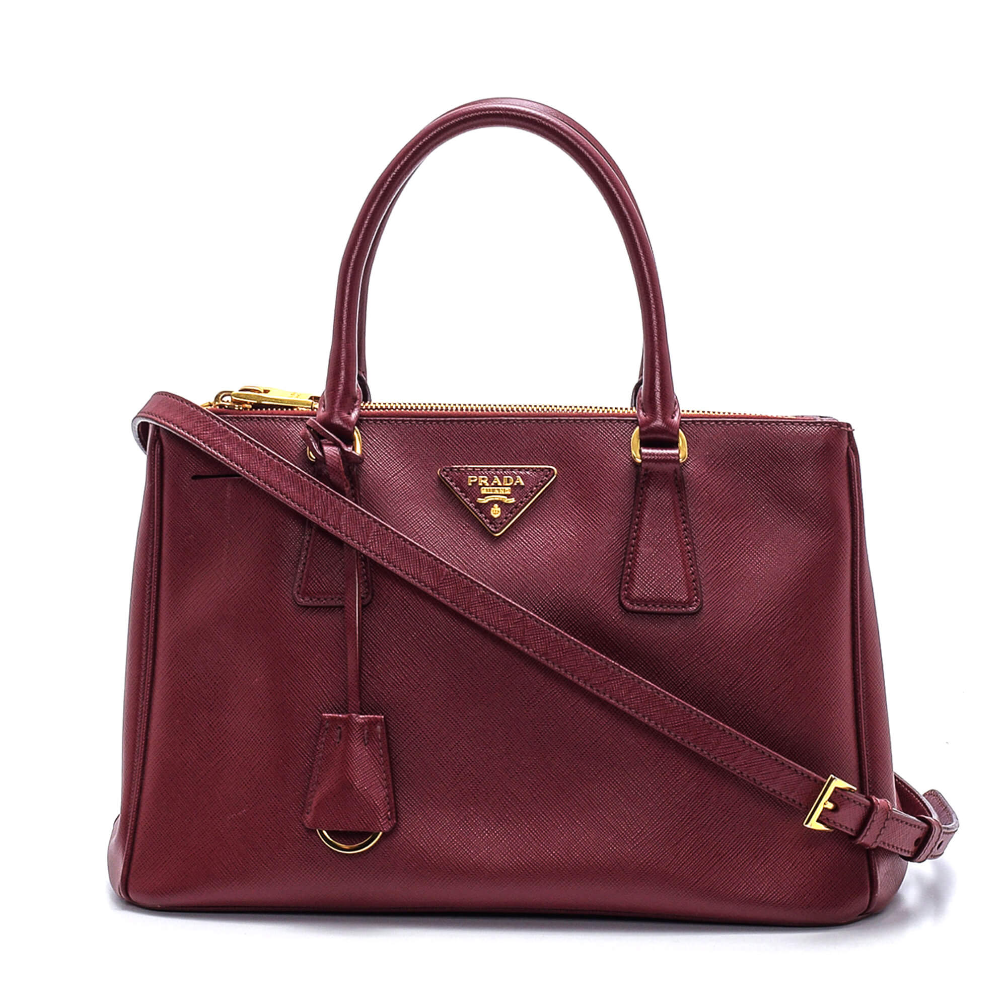 Prada - Burgundy Saffiano Leather Small Double Zip Bag 